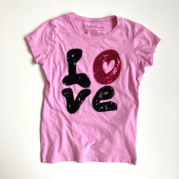 L.O.L.Vintage Sequin LOVE Valentine’s Tee Girls Large T-Shirt - Picture 1 of 4